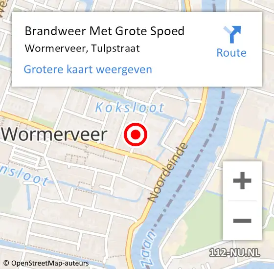 Locatie op kaart van de 112 melding: Brandweer Met Grote Spoed Naar Wormerveer, Tulpstraat op 8 november 2019 14:05