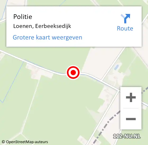 Locatie op kaart van de 112 melding: Politie Loenen, Eerbeeksedijk op 8 november 2019 14:19