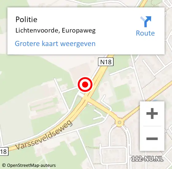 Locatie op kaart van de 112 melding: Politie Lichtenvoorde, Europaweg op 8 november 2019 14:25