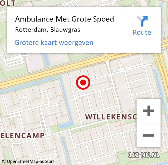 Locatie op kaart van de 112 melding: Ambulance Met Grote Spoed Naar Rotterdam, Blauwgras op 8 november 2019 14:32