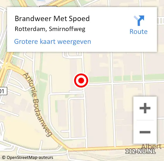Locatie op kaart van de 112 melding: Brandweer Met Spoed Naar Rotterdam, Smirnoffweg op 8 november 2019 14:44