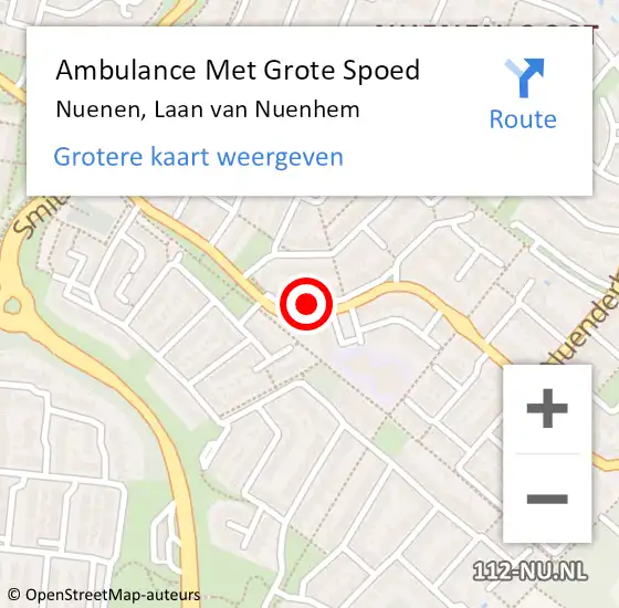 Locatie op kaart van de 112 melding: Ambulance Met Grote Spoed Naar Nuenen, Laan van Nuenhem op 8 november 2019 15:42