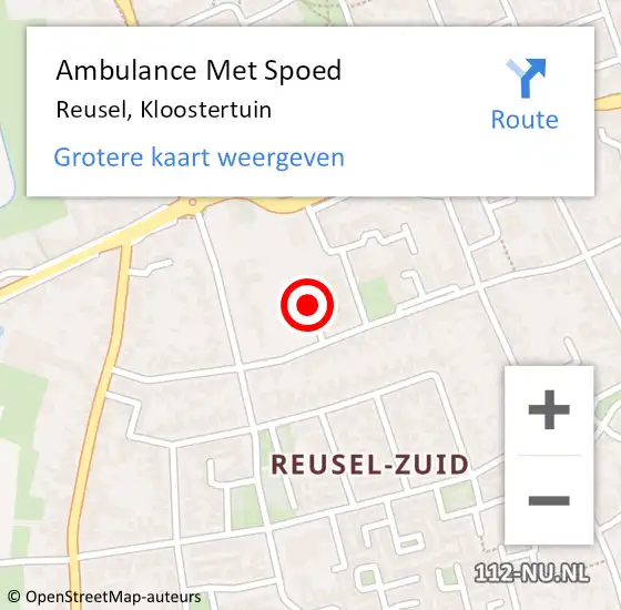 Locatie op kaart van de 112 melding: Ambulance Met Spoed Naar Reusel, Kloostertuin op 8 november 2019 15:54