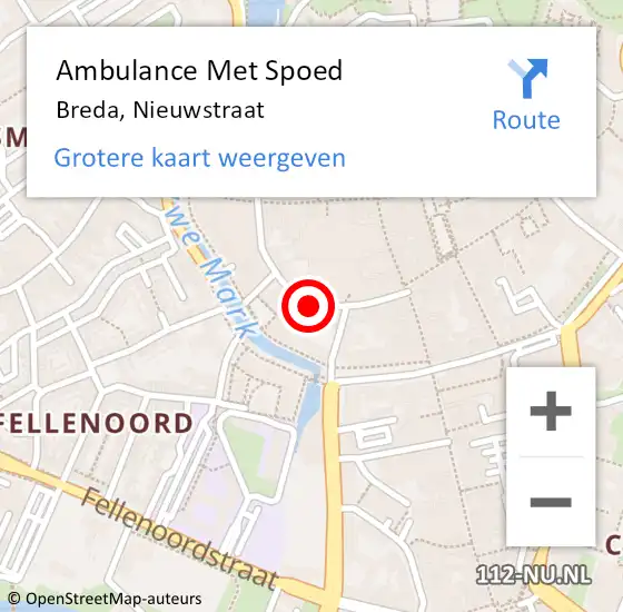 Locatie op kaart van de 112 melding: Ambulance Met Spoed Naar Breda, Nieuwstraat op 8 november 2019 18:00