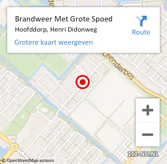 Locatie op kaart van de 112 melding: Brandweer Met Grote Spoed Naar Hoofddorp, Henri Didonweg op 8 november 2019 18:30