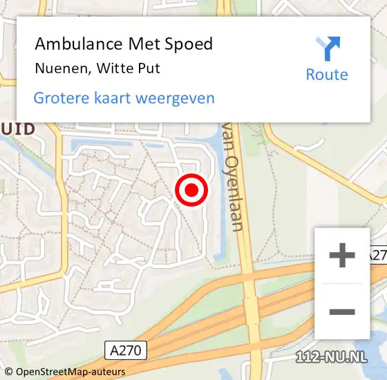 Locatie op kaart van de 112 melding: Ambulance Met Spoed Naar Nuenen, Witte Put op 8 november 2019 20:15