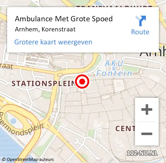 Locatie op kaart van de 112 melding: Ambulance Met Grote Spoed Naar Arnhem, Korenstraat op 8 november 2019 21:53