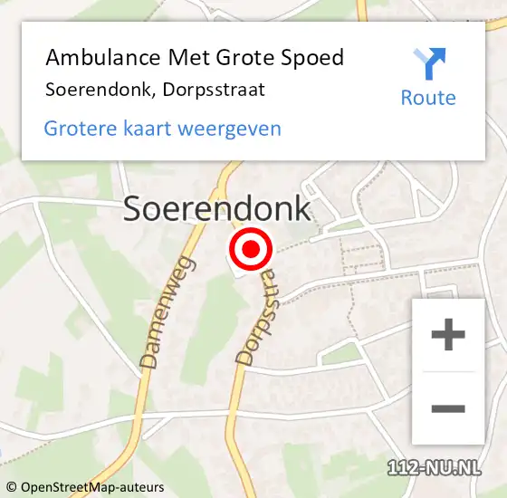 Locatie op kaart van de 112 melding: Ambulance Met Grote Spoed Naar Soerendonk, Dorpsstraat op 8 november 2019 22:43