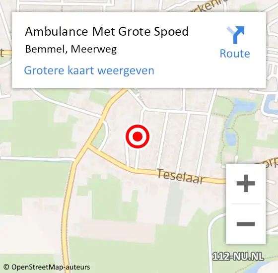 Locatie op kaart van de 112 melding: Ambulance Met Grote Spoed Naar Bemmel, Meerweg op 8 november 2019 23:36