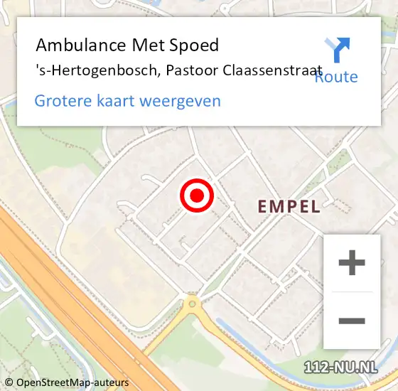 Locatie op kaart van de 112 melding: Ambulance Met Spoed Naar 's-Hertogenbosch, Pastoor Claassenstraat op 9 november 2019 00:30