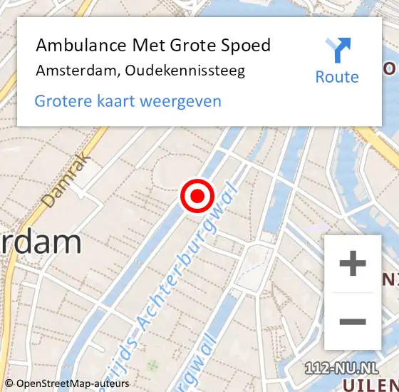 Locatie op kaart van de 112 melding: Ambulance Met Grote Spoed Naar Amsterdam, Oudekennissteeg op 9 november 2019 03:38