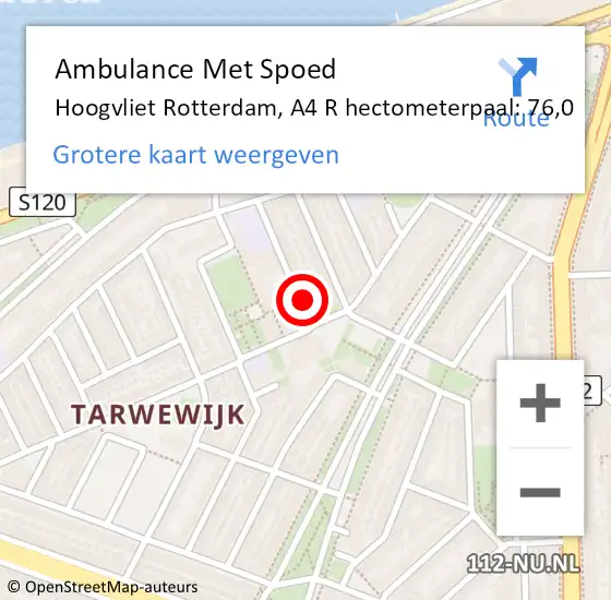 Locatie op kaart van de 112 melding: Ambulance Met Spoed Naar Hoogvliet Rotterdam, A4 R hectometerpaal: 76,0 op 9 november 2019 03:39