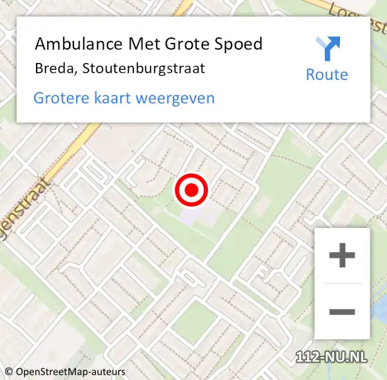 Locatie op kaart van de 112 melding: Ambulance Met Grote Spoed Naar Breda, Stoutenburgstraat op 9 november 2019 04:05