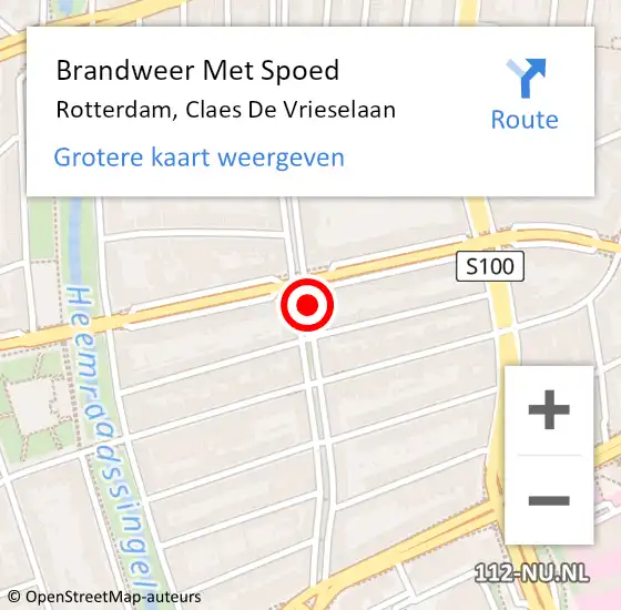 Locatie op kaart van de 112 melding: Brandweer Met Spoed Naar Rotterdam, Claes De Vrieselaan op 9 november 2019 05:53