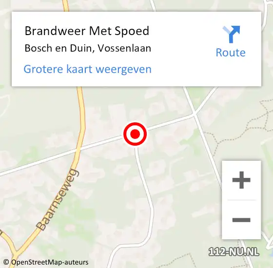 Locatie op kaart van de 112 melding: Brandweer Met Spoed Naar Bosch en Duin, Vossenlaan op 9 november 2019 08:17