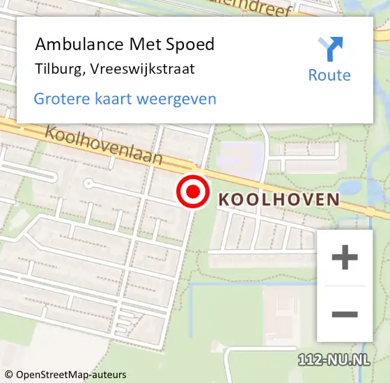 Locatie op kaart van de 112 melding: Ambulance Met Spoed Naar Tilburg, Vreeswijkstraat op 9 november 2019 08:54