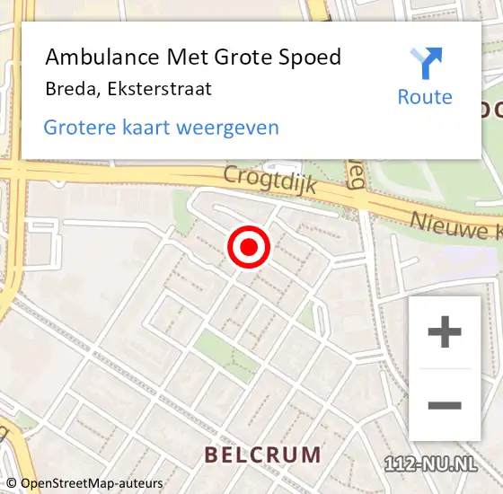 Locatie op kaart van de 112 melding: Ambulance Met Grote Spoed Naar Breda, Eksterstraat op 9 november 2019 09:58