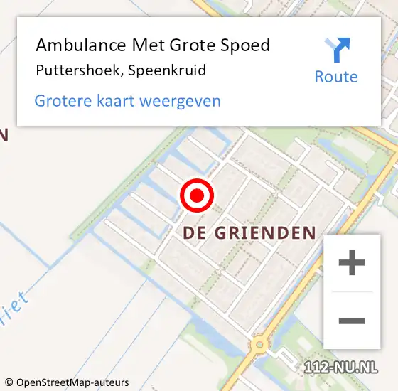 Locatie op kaart van de 112 melding: Ambulance Met Grote Spoed Naar Puttershoek, Speenkruid op 9 november 2019 10:53