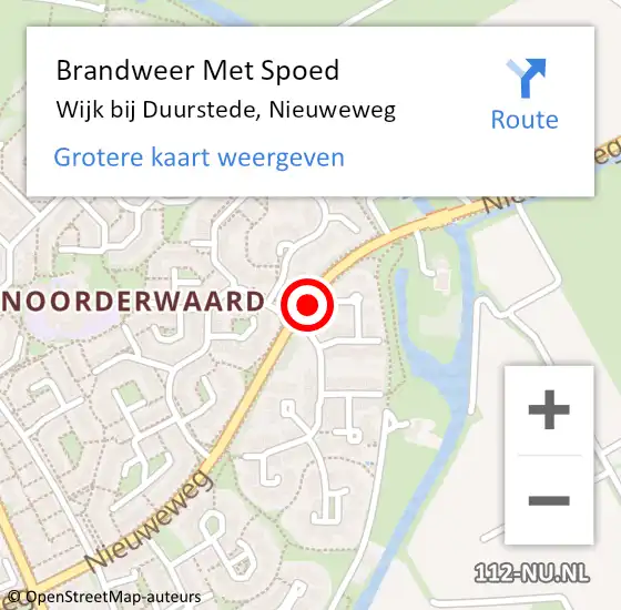 Locatie op kaart van de 112 melding: Brandweer Met Spoed Naar Wijk bij Duurstede, Nieuweweg op 9 november 2019 11:40