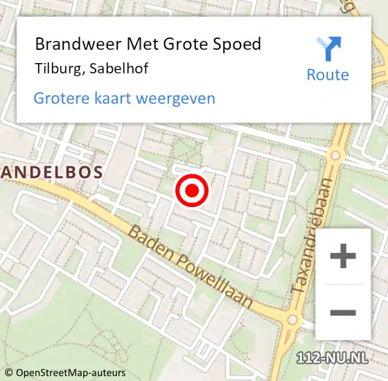 Locatie op kaart van de 112 melding: Brandweer Met Grote Spoed Naar Tilburg, Sabelhof op 9 november 2019 12:09