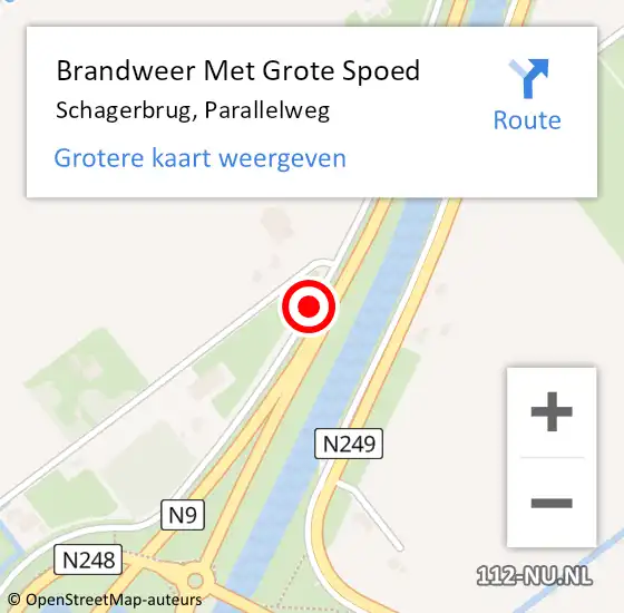 Locatie op kaart van de 112 melding: Brandweer Met Grote Spoed Naar Schagerbrug, Parallelweg op 9 november 2019 12:15