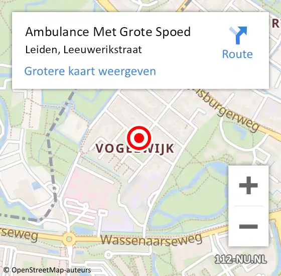 Locatie op kaart van de 112 melding: Ambulance Met Grote Spoed Naar Leiden, Leeuwerikstraat op 9 november 2019 12:15