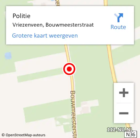 Locatie op kaart van de 112 melding: Politie Vriezenveen, Bouwmeesterstraat op 9 november 2019 12:32