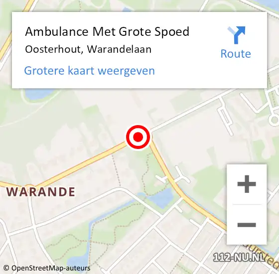 Locatie op kaart van de 112 melding: Ambulance Met Grote Spoed Naar Oosterhout, Warandelaan op 9 november 2019 13:01