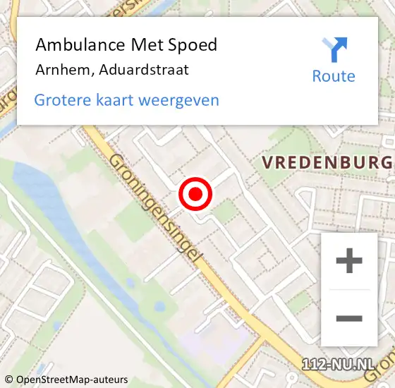 Locatie op kaart van de 112 melding: Ambulance Met Spoed Naar Arnhem, Aduardstraat op 9 november 2019 13:34