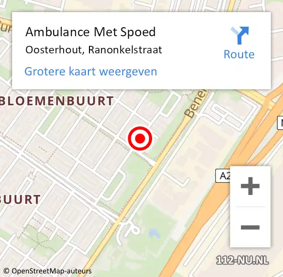 Locatie op kaart van de 112 melding: Ambulance Met Spoed Naar Oosterhout, Ranonkelstraat op 9 november 2019 13:46