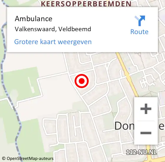 Locatie op kaart van de 112 melding: Ambulance Valkenswaard, Veldbeemd op 9 november 2019 14:18