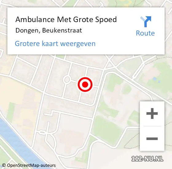 Locatie op kaart van de 112 melding: Ambulance Met Grote Spoed Naar Dongen, Beukenstraat op 9 november 2019 14:57