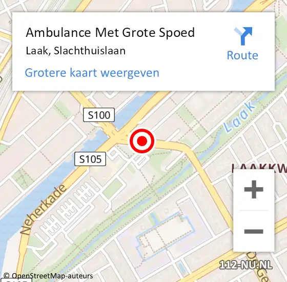 Locatie op kaart van de 112 melding: Ambulance Met Grote Spoed Naar Laak, Slachthuislaan op 9 november 2019 15:59