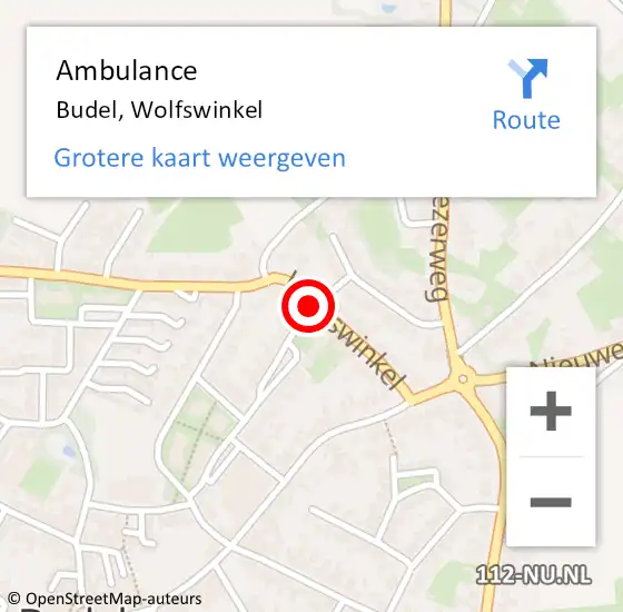 Locatie op kaart van de 112 melding: Ambulance Budel, Wolfswinkel op 9 november 2019 18:34