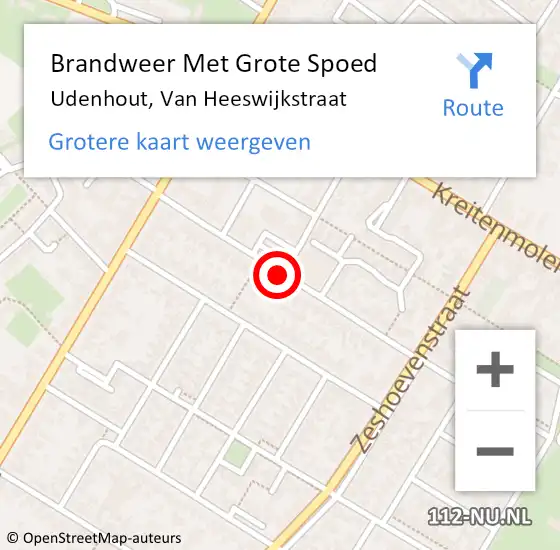 Locatie op kaart van de 112 melding: Brandweer Met Grote Spoed Naar Udenhout, Van Heeswijkstraat op 9 november 2019 19:50