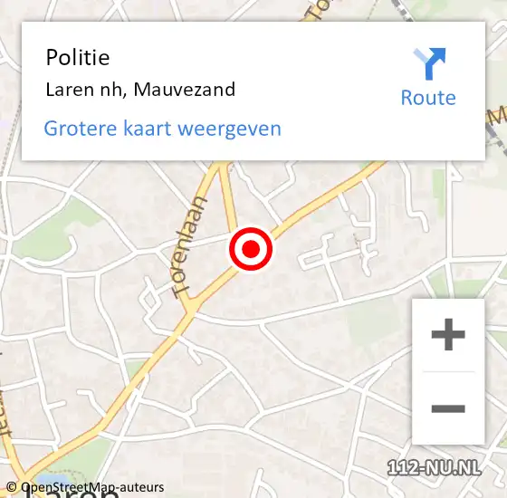 Locatie op kaart van de 112 melding: Politie Laren nh, Mauvezand op 9 november 2019 21:11