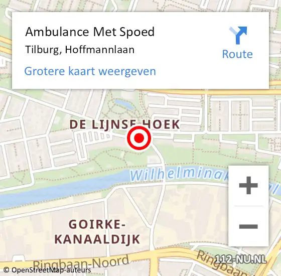 Locatie op kaart van de 112 melding: Ambulance Met Spoed Naar Tilburg, Hoffmannlaan op 9 november 2019 22:46