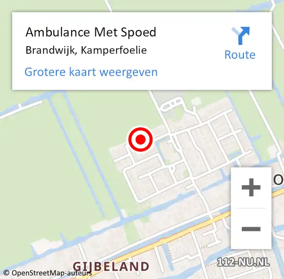 Locatie op kaart van de 112 melding: Ambulance Met Spoed Naar Brandwijk, Kamperfoelie op 10 november 2019 01:26