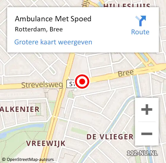 Locatie op kaart van de 112 melding: Ambulance Met Spoed Naar Rotterdam, Bree op 10 november 2019 01:29