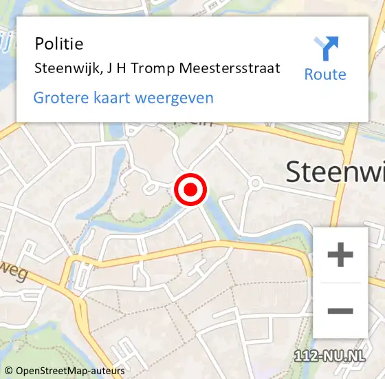 Locatie op kaart van de 112 melding: Politie Steenwijk, J H Tromp Meestersstraat op 10 november 2019 03:30