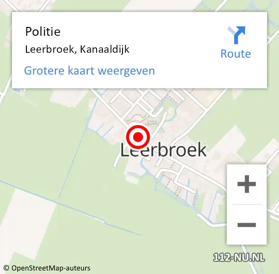 Locatie op kaart van de 112 melding: Politie Leerbroek, Kanaaldijk op 10 november 2019 04:12