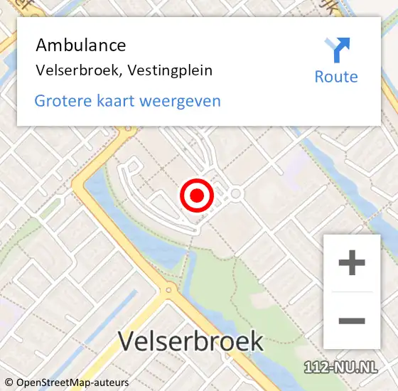Locatie op kaart van de 112 melding: Ambulance Velserbroek, Vestingplein op 10 november 2019 04:14