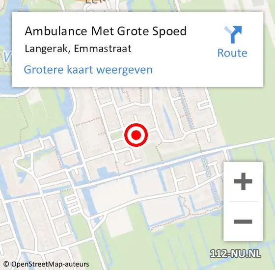 Locatie op kaart van de 112 melding: Ambulance Met Grote Spoed Naar Langerak, Emmastraat op 10 november 2019 05:37