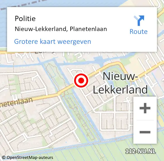 Locatie op kaart van de 112 melding: Politie Nieuw-Lekkerland, Planetenlaan op 10 november 2019 06:29