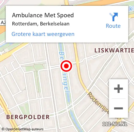 Locatie op kaart van de 112 melding: Ambulance Met Spoed Naar Rotterdam, Berkelselaan op 10 november 2019 07:22
