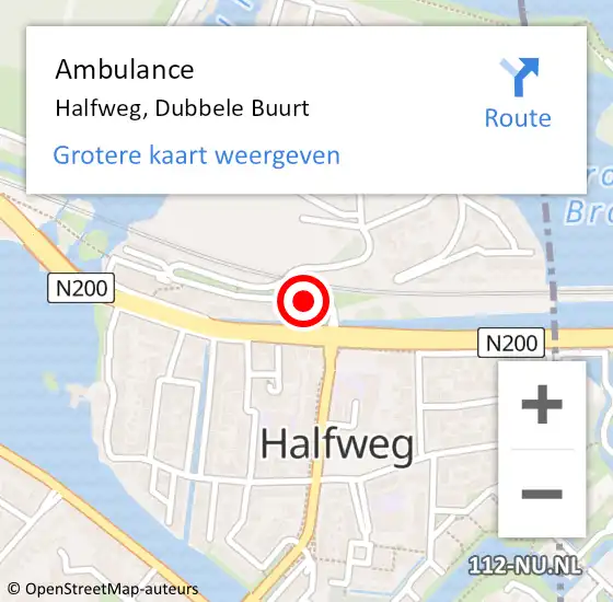 Locatie op kaart van de 112 melding: Ambulance Halfweg, Dubbele Buurt op 10 november 2019 10:43