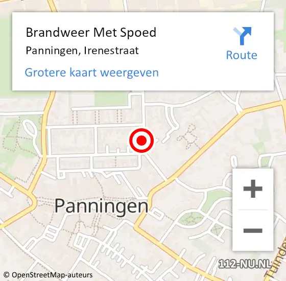 Locatie op kaart van de 112 melding: Brandweer Met Spoed Naar Panningen, Irenestraat op 10 november 2019 12:07