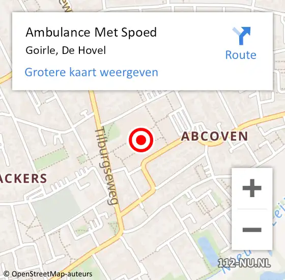 Locatie op kaart van de 112 melding: Ambulance Met Spoed Naar Goirle, De Hovel op 10 november 2019 12:15