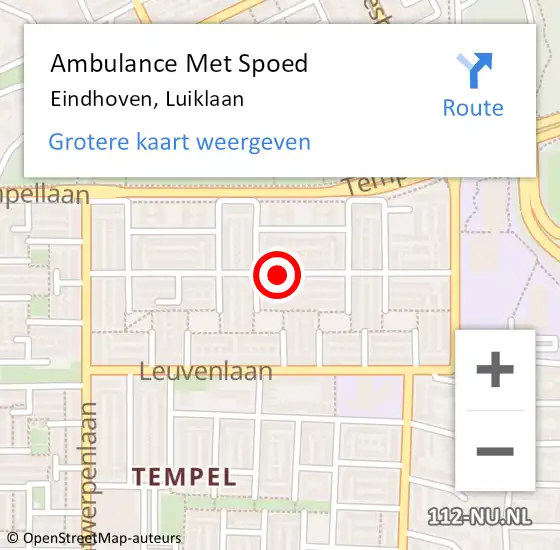 Locatie op kaart van de 112 melding: Ambulance Met Spoed Naar Eindhoven, Luiklaan op 10 november 2019 12:34