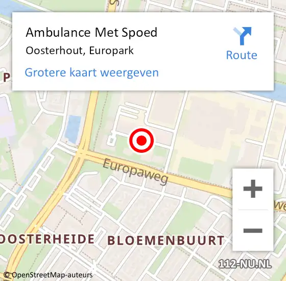 Locatie op kaart van de 112 melding: Ambulance Met Spoed Naar Oosterhout, Europark op 10 november 2019 12:35